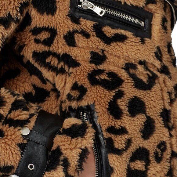 🎈SALE Avec Les Filles Leopard Teddy Faux Fur Biker Moto Jacket NEW - Picture 16 of 16